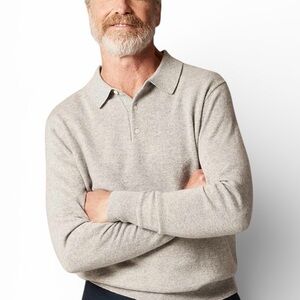 J. Crew Men's 100% Cashmere Signature Collared Polo Sweater in Heather Gray